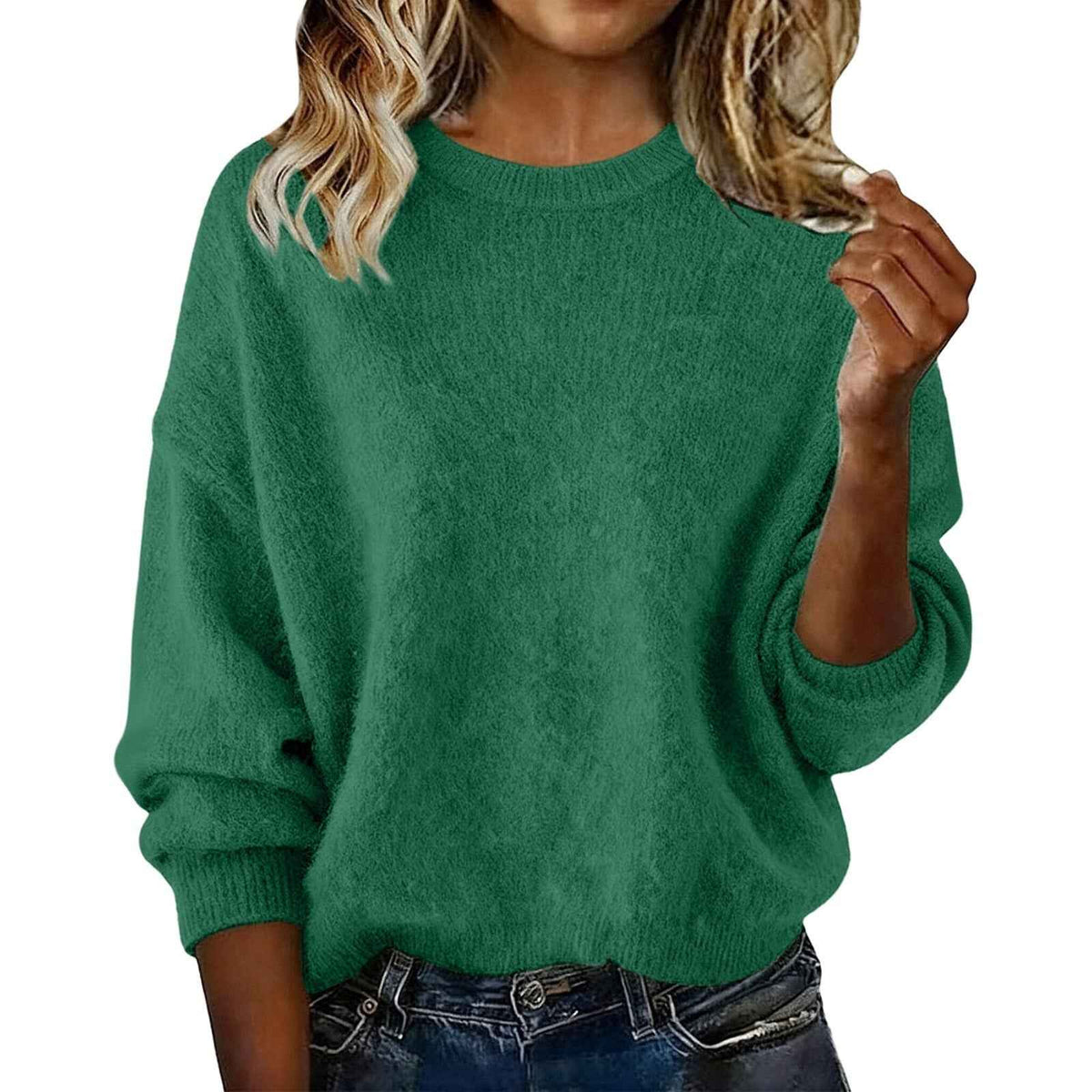 Women’s New Arrival Solid Color Crew Neck Sweater – Loose Casual Autumn Knitwear