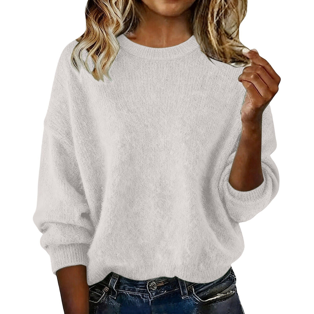 Women’s New Arrival Solid Color Crew Neck Sweater – Loose Casual Autumn Knitwear