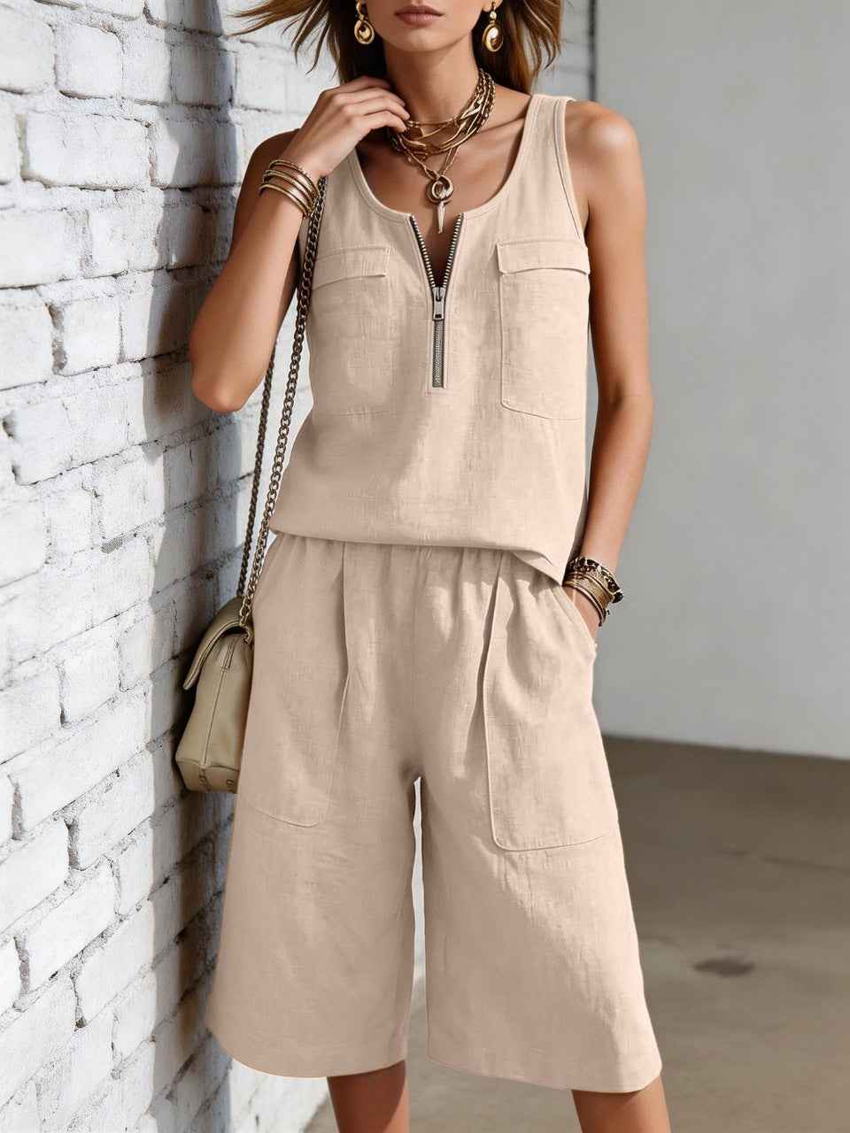 Sleeveless Tank Top And Straight-leg Capri Pants Casual Set