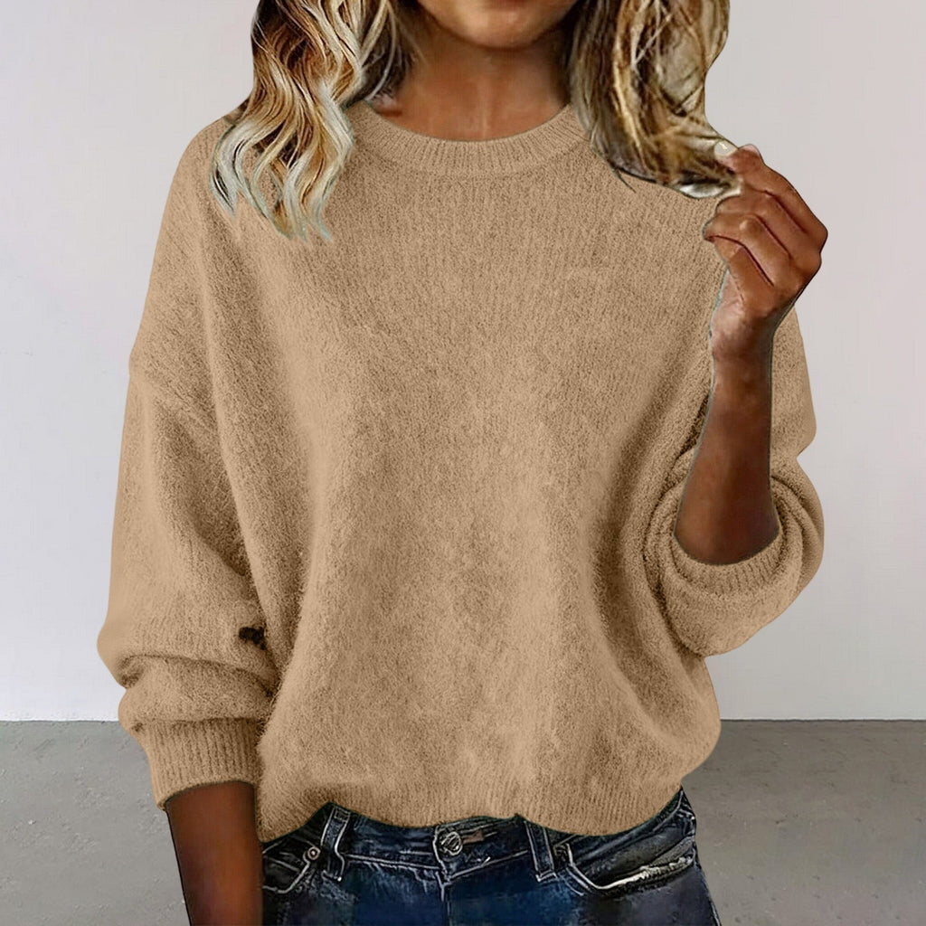 Women’s New Arrival Solid Color Crew Neck Sweater – Loose Casual Autumn Knitwear