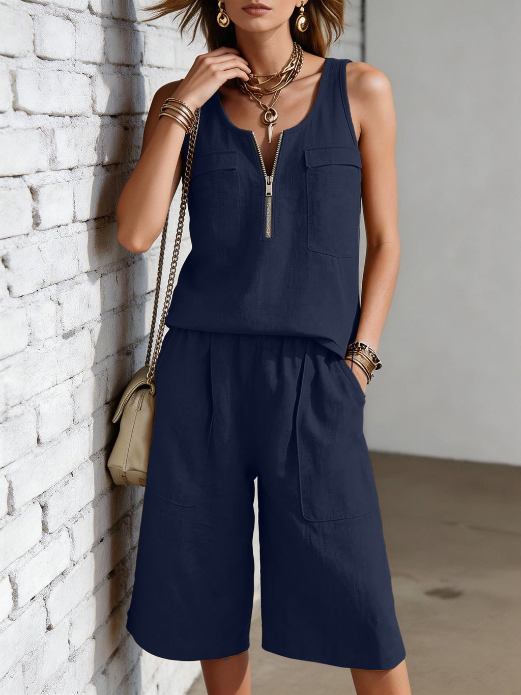 Sleeveless Tank Top And Straight-leg Capri Pants Casual Set
