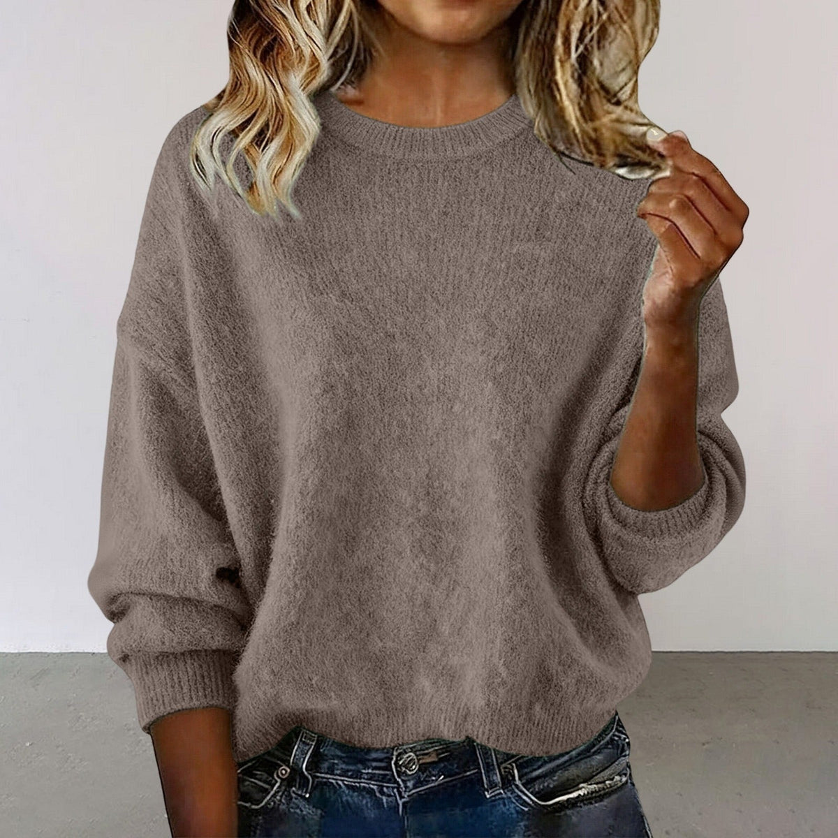 Women’s New Arrival Solid Color Crew Neck Sweater – Loose Casual Autumn Knitwear