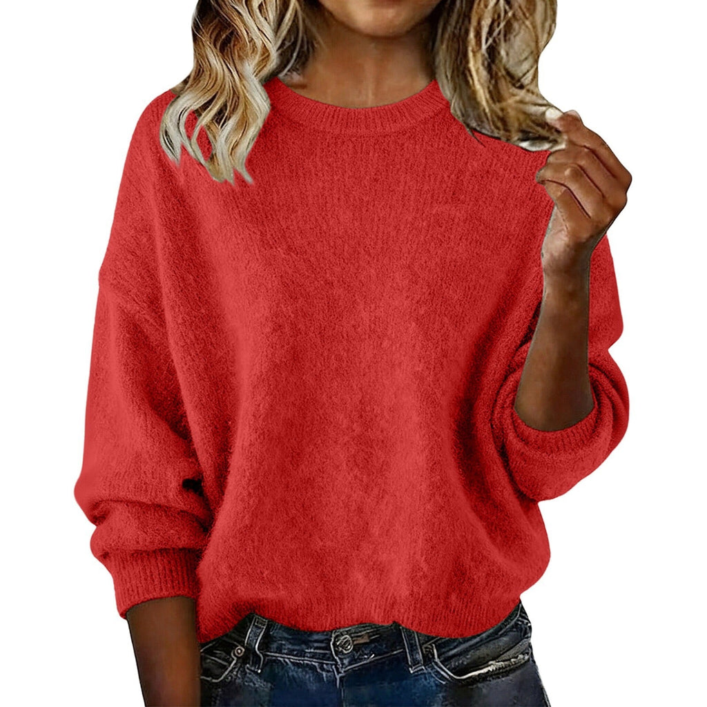 Women’s New Arrival Solid Color Crew Neck Sweater – Loose Casual Autumn Knitwear