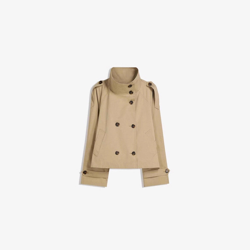 Women’s Retro Double-Breasted Trench Coat – Lapel Collar Long-Sleeve Lace-Up Short Jacket