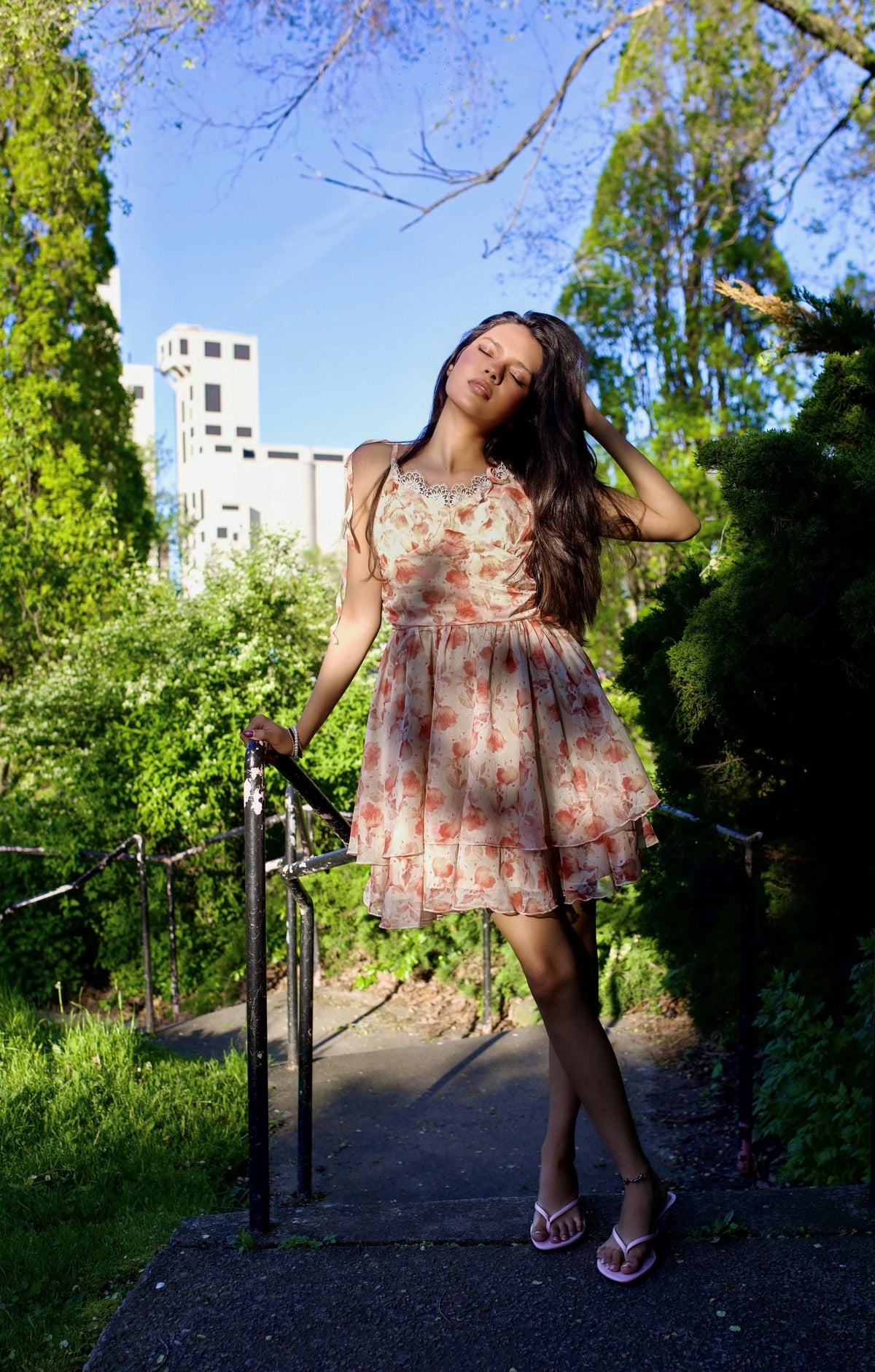 Peach Blossom Floral Mini Dress