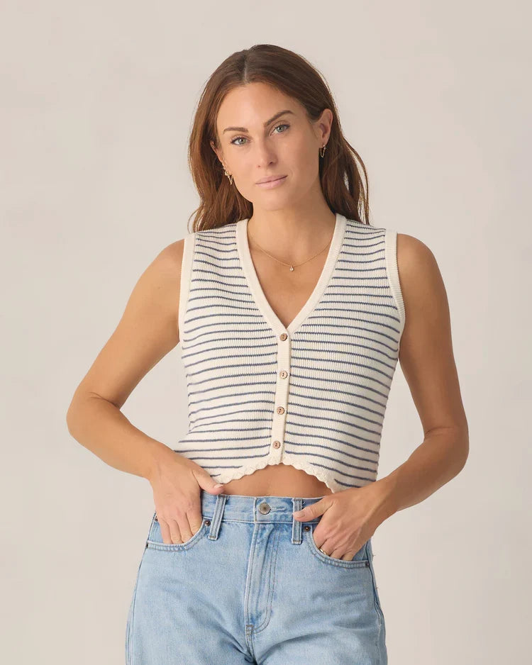 Ladies Knit Vest | Marine Stripe | Rylee & Cru