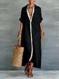 Women's Summer Maxi Shirt Dress – Lapel Collar Button-Up Casual Dress