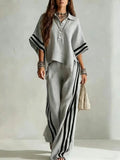 Womens Clothing Short-Sleeve Shirt And Loose Pants Two-Piece Set